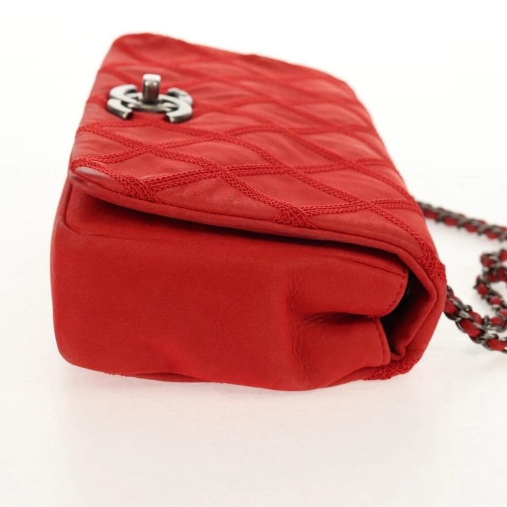 CHANEL Wild Stitch Chain Shoulder Bag Leather Red CC Auth 128522M - Picture 7 of 15